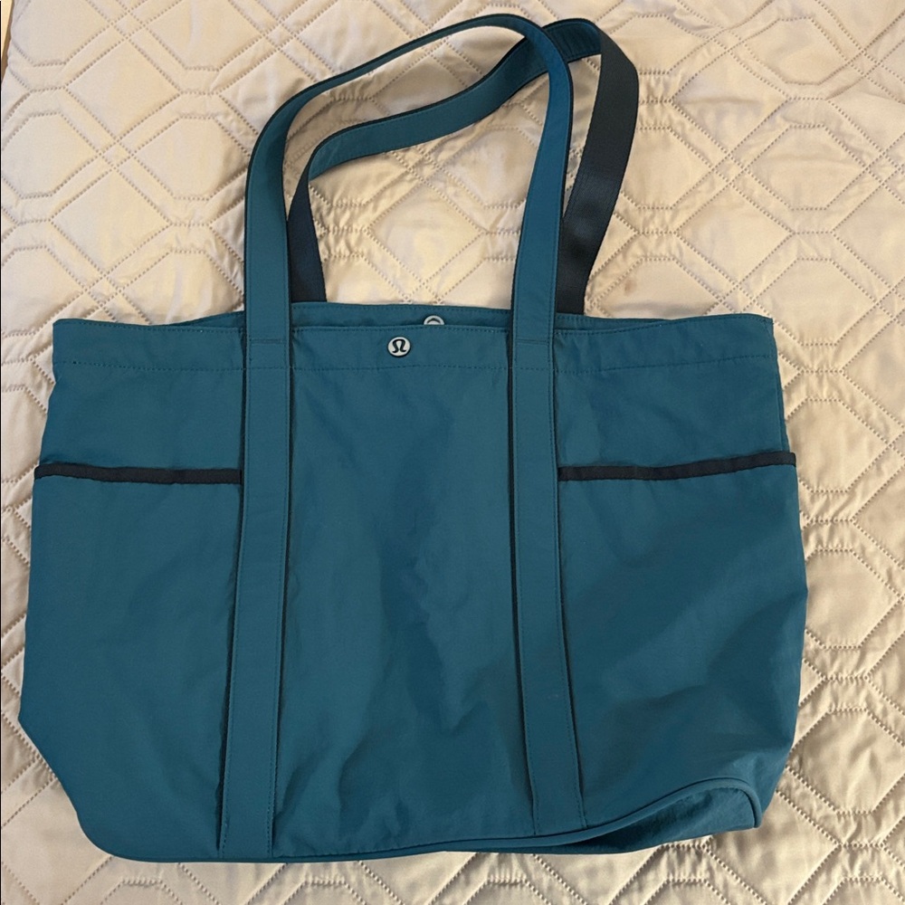 Teal Tote Bag with Black Trim